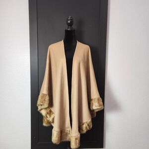 Reba Faux Fur Wrap Cape Shawl Camel Color Size L/XL